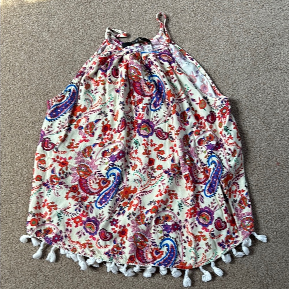Colorful Paisley Print Dress with Tassels